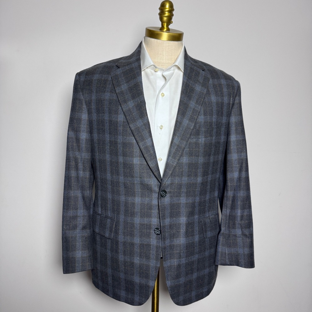 Royal Classic Blazer Mens 42S Grey Blue Plaid Notch Lapel Single Vent 2-Button